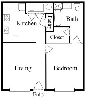 1 Bed / 1 Bath / 725 sq ft / Availability: Not Available / Deposit: $400 / Rent: $709